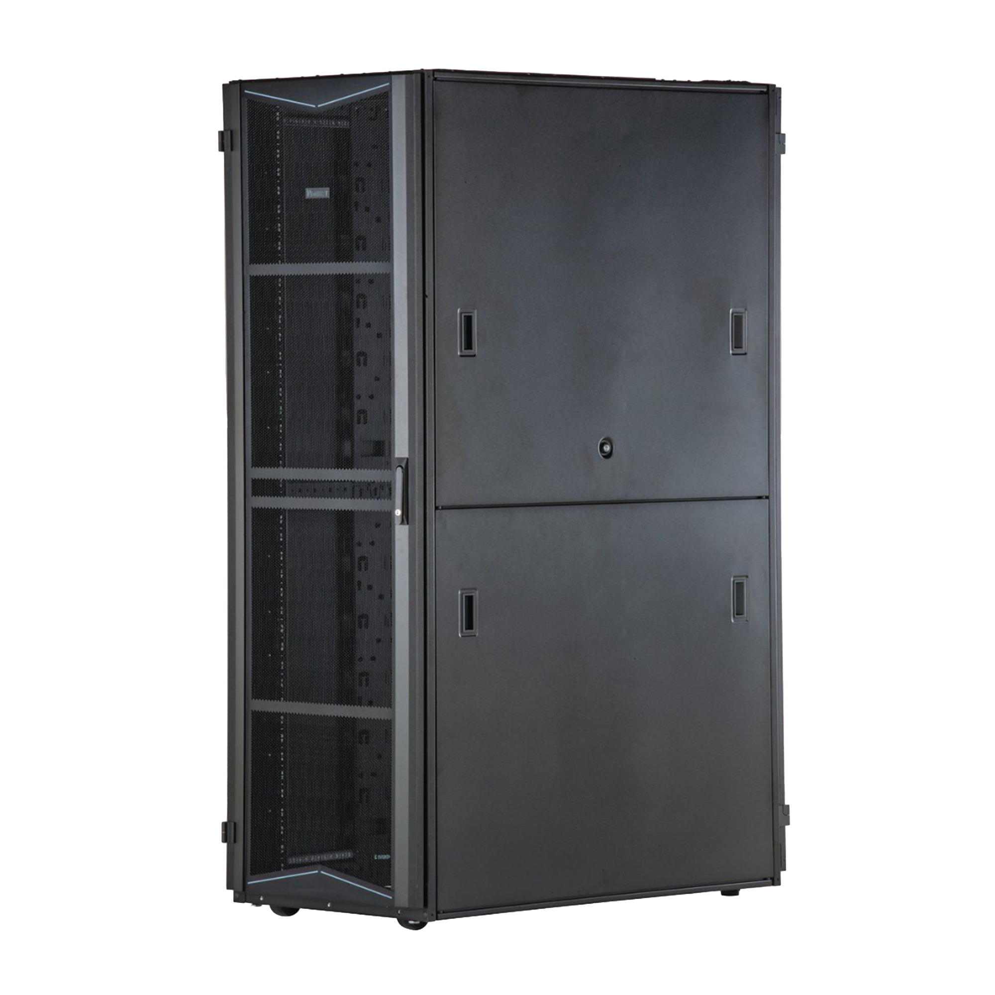 Gabinete FlexFusion para Centros de Datos, 45 UR, 700 mm de Ancho, 1070 mm de Profundidad, Sin Paneles Laterales, Fabricado en Acero, Color Negro