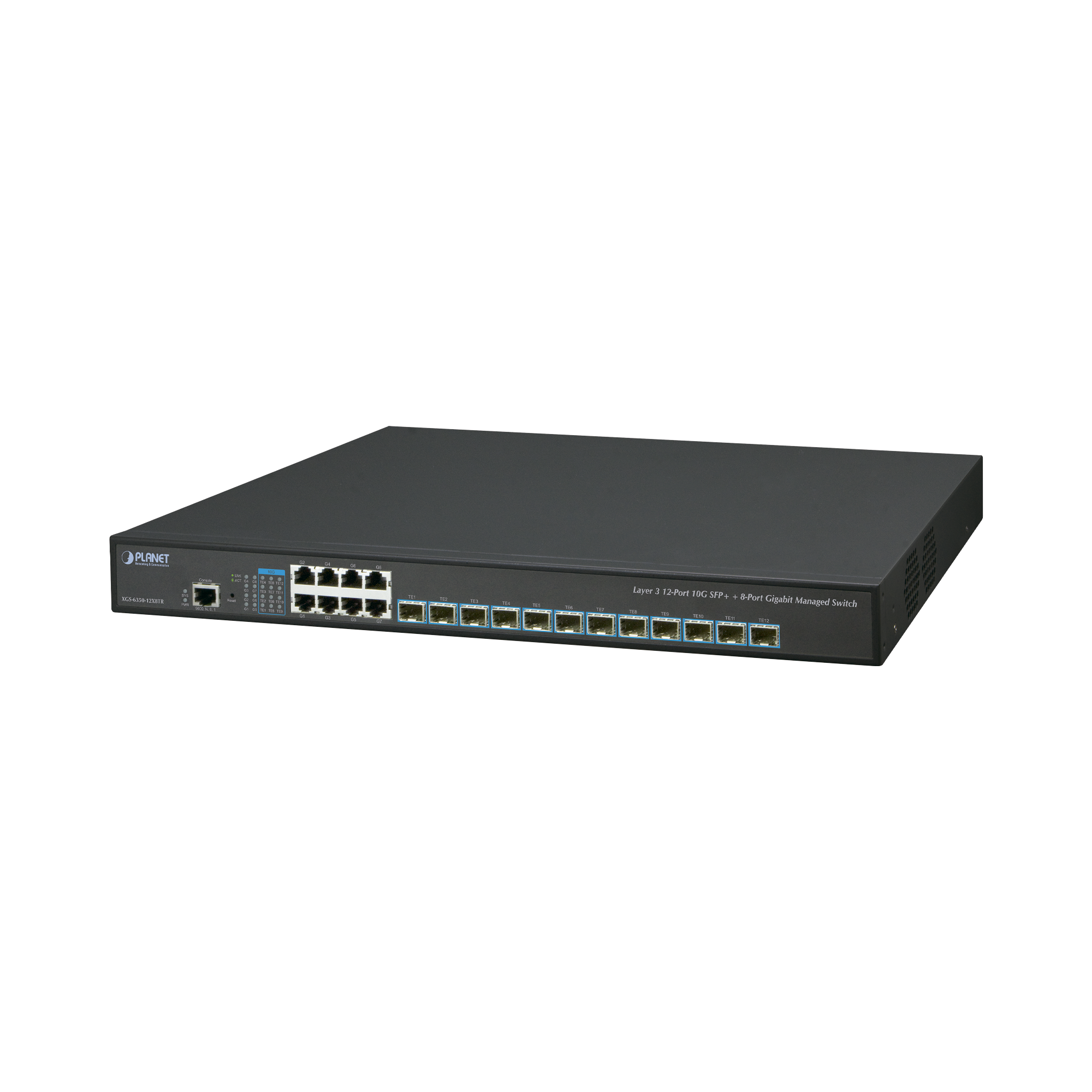 Switch Administrable Capa 3, 12 Puertos SFP de 10G, 8 Puertos 10/100/1000T, Con Alimentación Redundante (2 Fuentes de Alimentación AC).