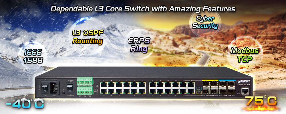 Switch Industrial Capa 3 de 24 Puertos PoE Gigabit, 4 Puertos SFP de 1 G, 4 Puertos SFP 10 G